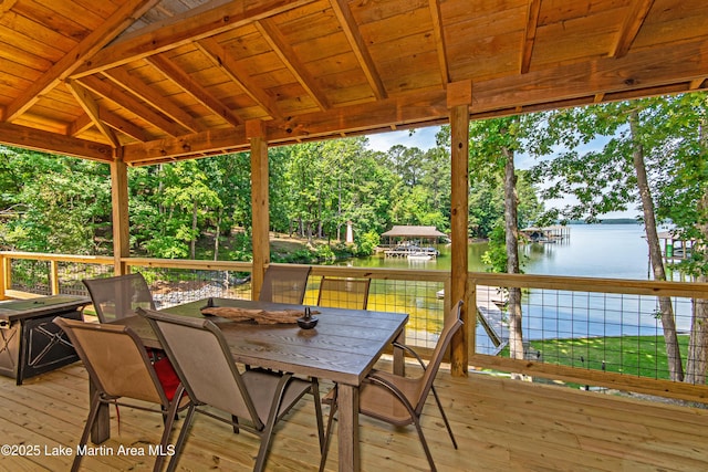 deck featuring a water view