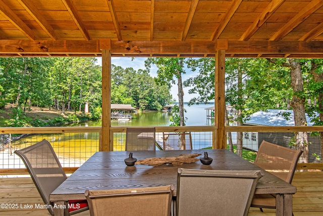 wooden deck with a water view