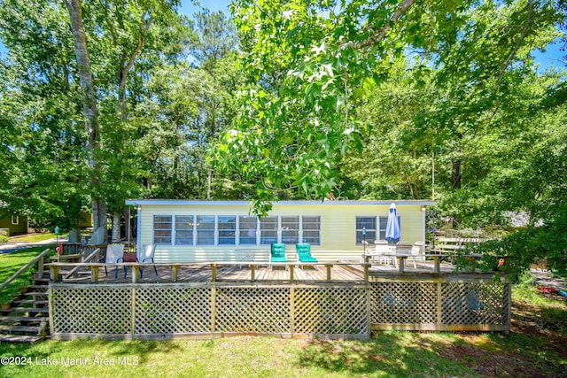 rear view of house with a wooden deck