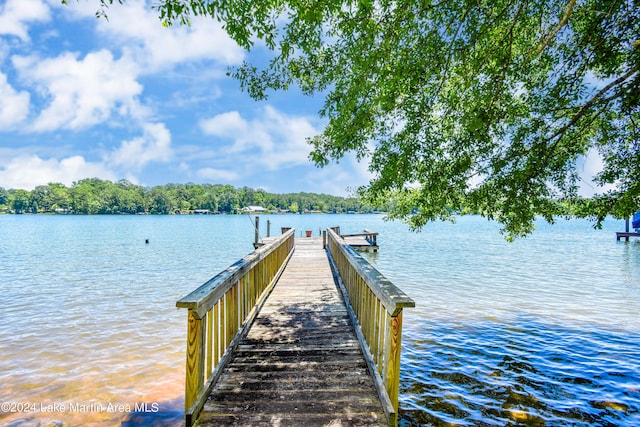 view of dock with a water view