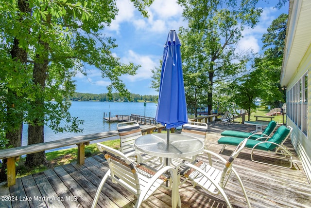 deck with a water view