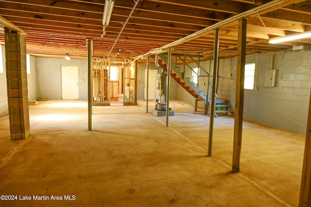 basement with water heater