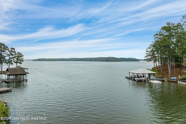 dock area featuring a water view