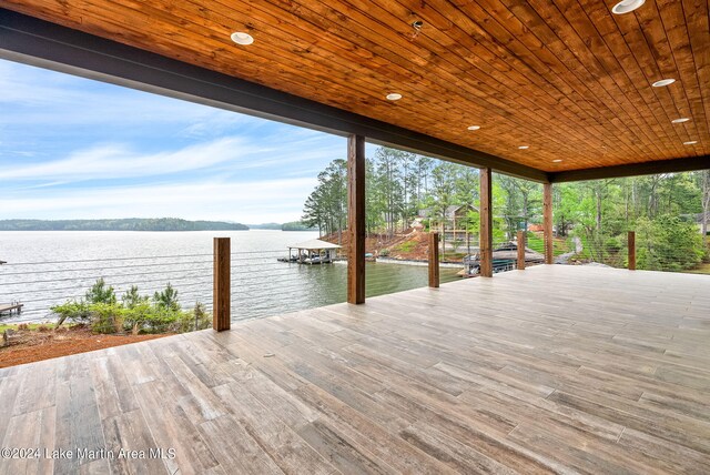 dock area with a water view