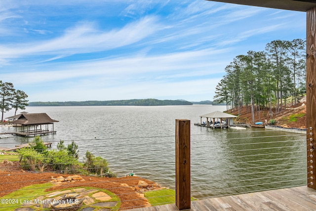 dock area with a water view