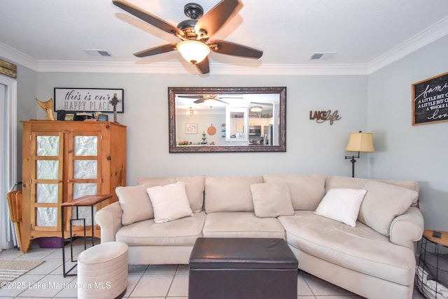 128 River Ridge Rd Unit B3, Alexander City, AL 35010 - living area with crown molding, ceiling fan, and light tile patterned flooring