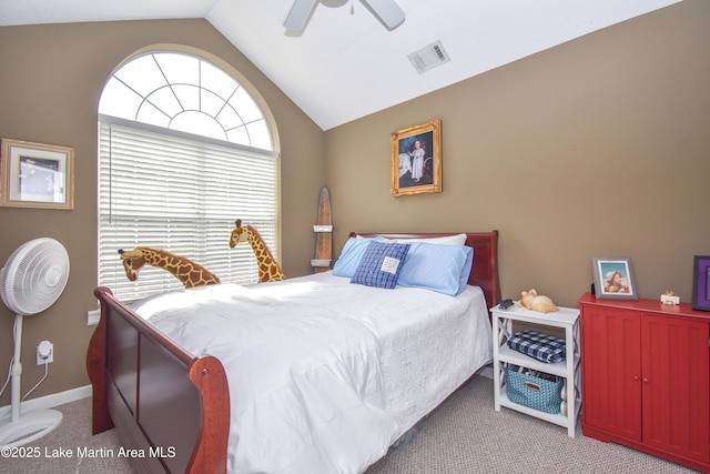 128 River Ridge Rd Unit B3, Alexander City, AL 35010 - carpeted bedroom with vaulted ceiling, ceiling fan, and baseboards