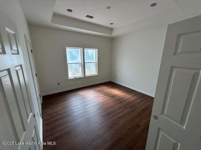 198 Mccain Rd, Eclectic, AL 36024 - unfurnished room featuring a tray ceiling and dark wood-style floors