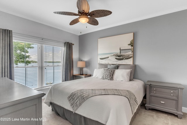 230 Crowne Pointe Rd Unit 104, Dadeville, AL 36853 - bedroom with light carpet, crown molding, and ceiling fan