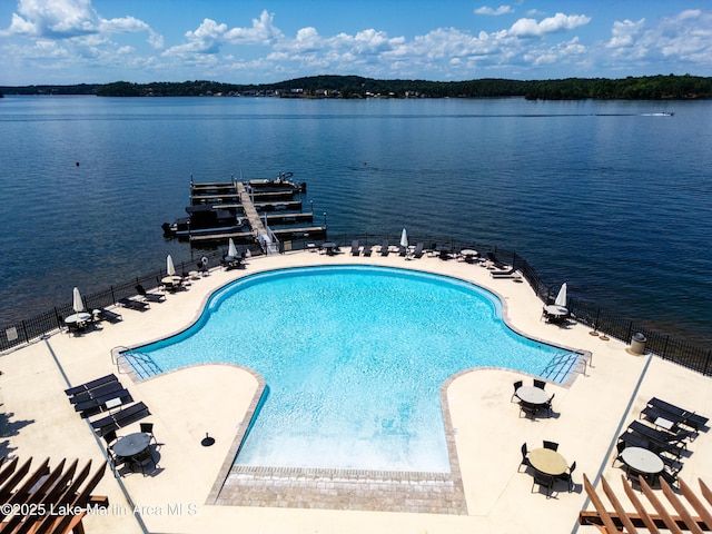 230 Crowne Pointe Rd Unit 104, Dadeville, AL 36853 - community pool with fence, a water view, and a patio