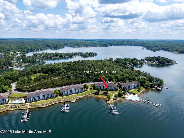 230 Crowne Pointe Rd Unit 104, Dadeville, AL 36853 - drone / aerial view of a nearby body of water and a heavily wooded area