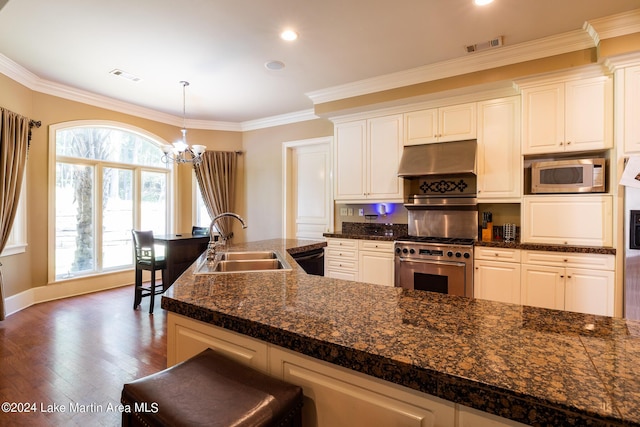 kitchen featuring dark hardwood / wood-style floors, sink, white cabinetry, and stainless steel appliances