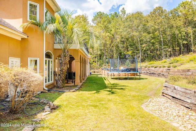 view of yard featuring a trampoline