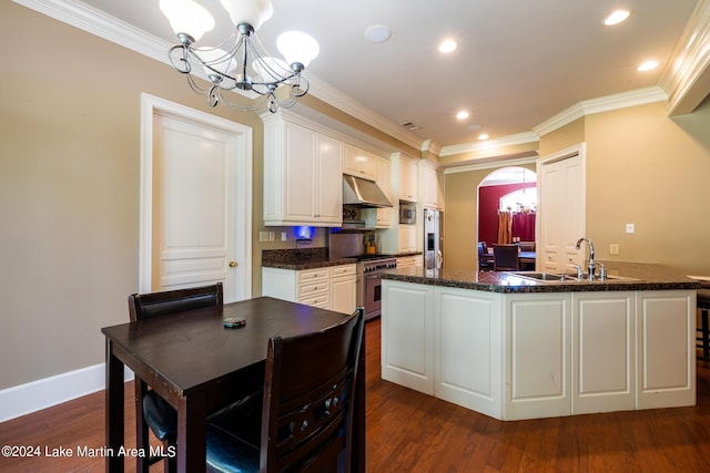 kitchen with sink, white cabinets, stainless steel appliances, and dark hardwood / wood-style floors