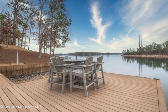 dock area with a water view