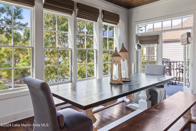 sunroom with wood ceiling and a wealth of natural light