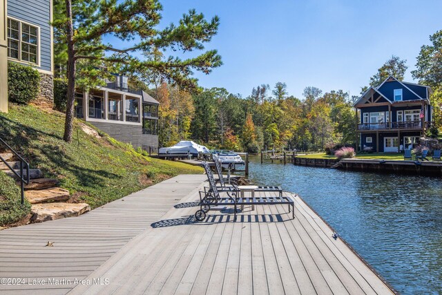 dock area with a water view