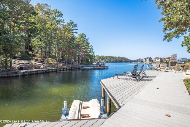 dock area with a water view