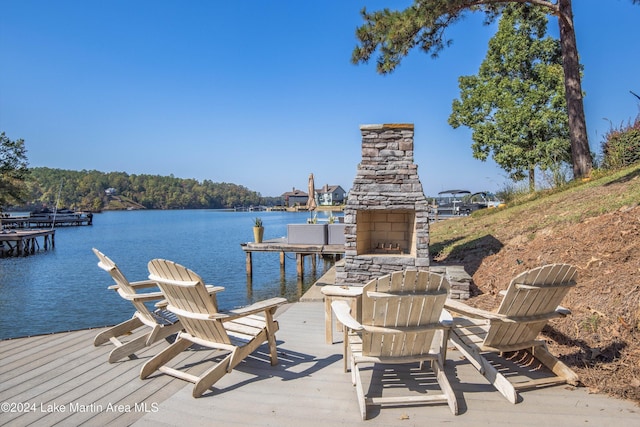 view of dock with a water view