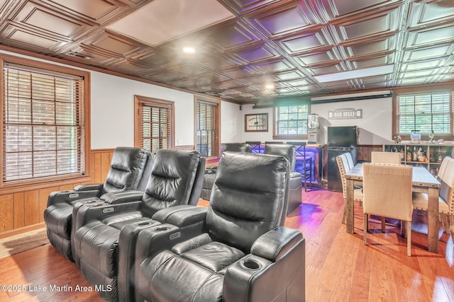 207 Mcdonald St, Dadeville, AL 36853 - home theater featuring an ornate ceiling, a wainscoted wall, and wood-type flooring