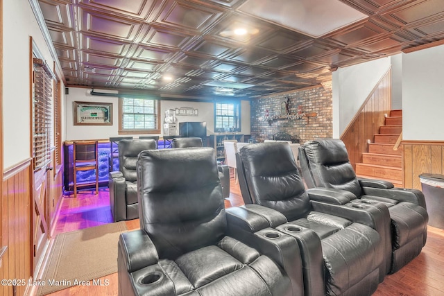 207 Mcdonald St, Dadeville, AL 36853 - cinema with an ornate ceiling, wood finished floors, wood walls, and a wainscoted wall