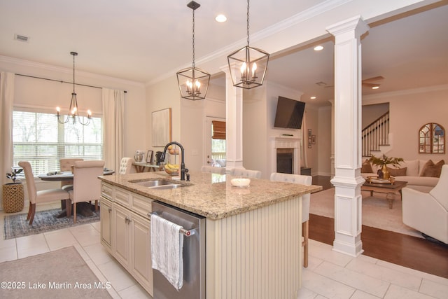 1520 Club Creek Dr, Auburn, AL 36830 - kitchen featuring dishwasher, open floor plan, a sink, and a chandelier