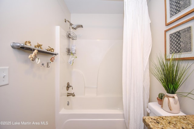 1520 Club Creek Dr, Auburn, AL 36830 - bathroom featuring toilet and shower / bathtub combination with curtain