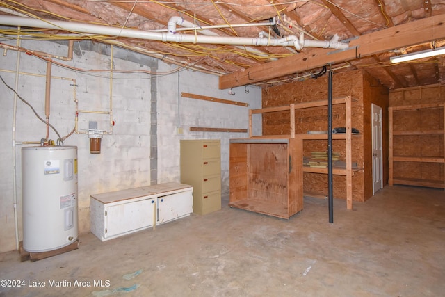 basement featuring electric water heater