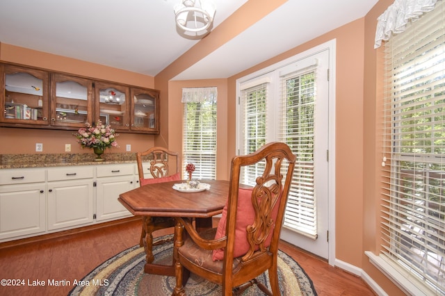 dining room featuring a chandelier and hardwood / wood-style flooring