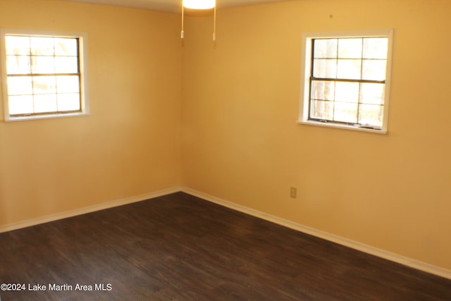 unfurnished room featuring dark wood-type flooring and a wealth of natural light