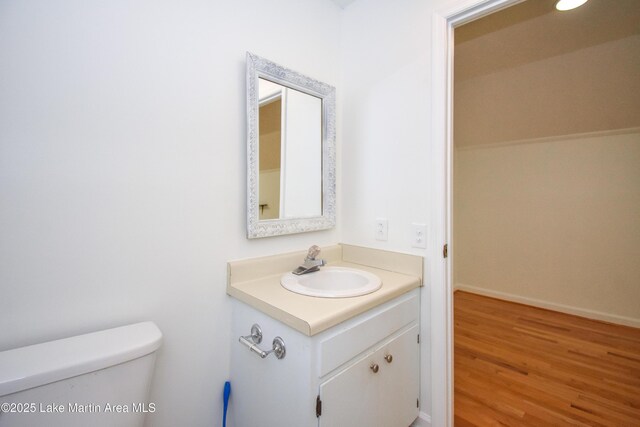 485 Ridgeview Dr, Alexander City, AL 35010 - half bathroom featuring vanity and wood finished floors