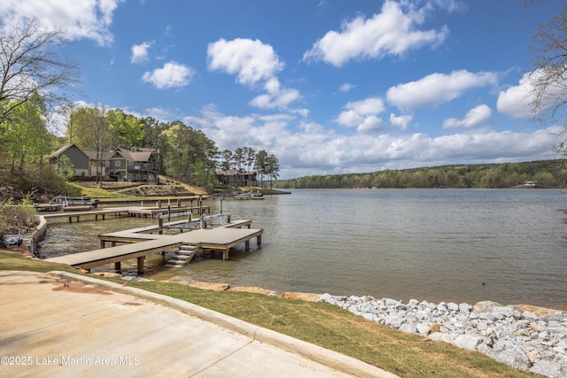 view of dock with a water view