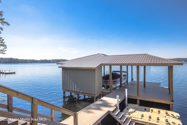 view of dock with a water view