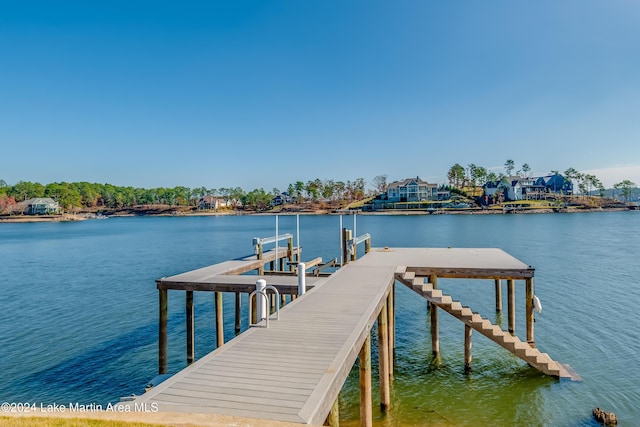 view of dock with a water view