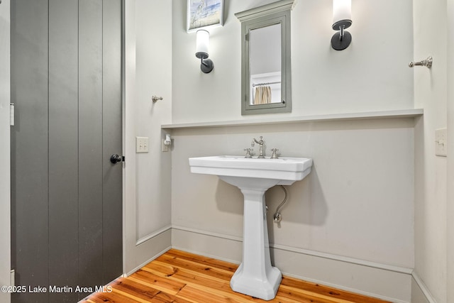 bathroom with hardwood / wood-style floors