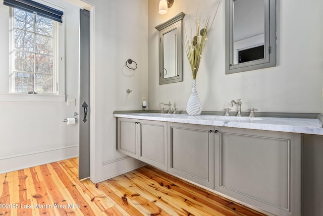 bathroom featuring vanity and hardwood / wood-style floors