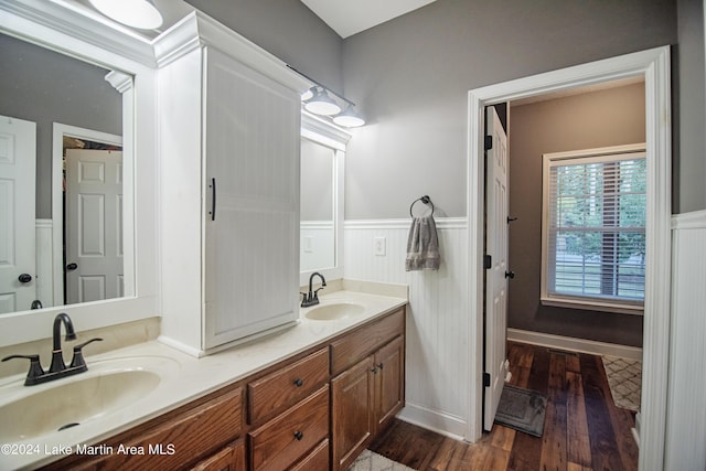 bathroom featuring hardwood / wood-style floors and vanity