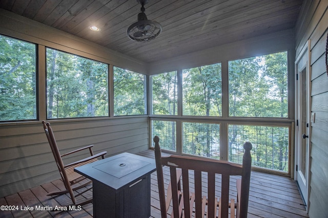 sunroom featuring plenty of natural light and wood ceiling