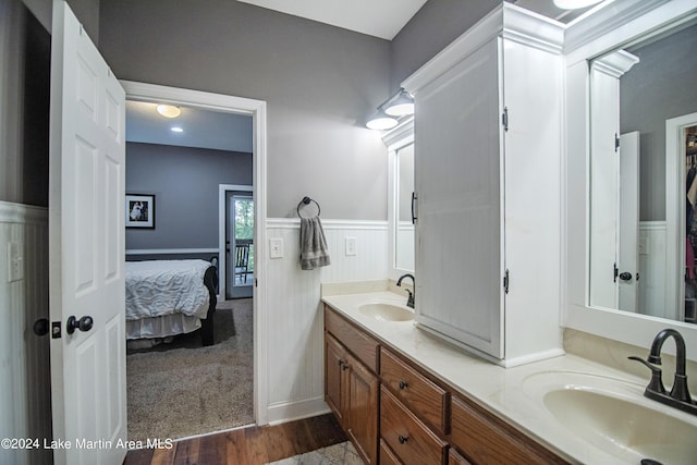 bathroom featuring hardwood / wood-style floors and vanity