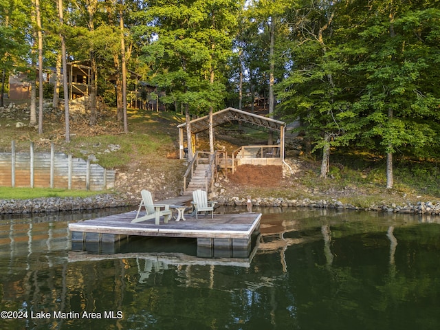 dock area with a water view