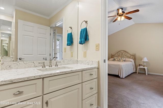 970 Raintree Dr, Alexander City, AL 35010 - ensuite bathroom featuring ceiling fan, vanity, and ornamental molding