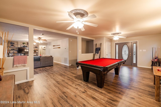 rec room with hardwood / wood-style flooring and pool table