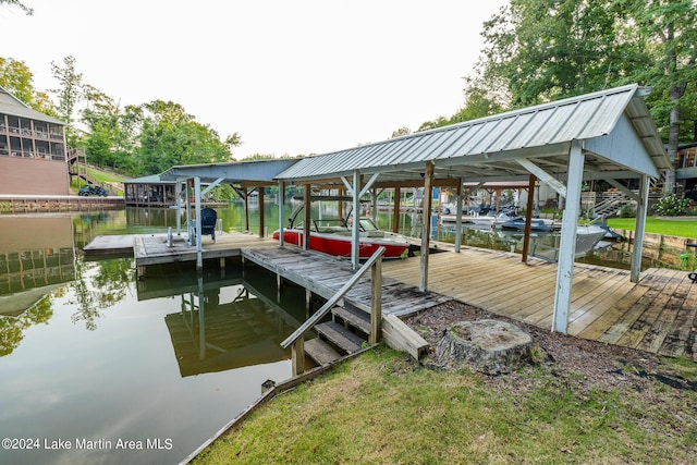 dock area with a water view