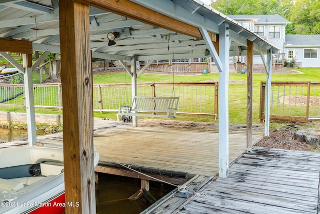 dock area with a yard