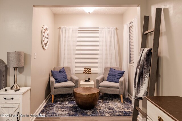 sitting room with hardwood / wood-style floors