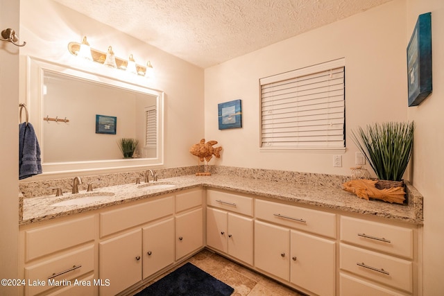 bathroom with vanity and a textured ceiling