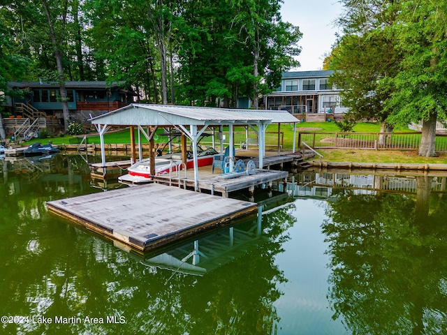 view of dock featuring a water view