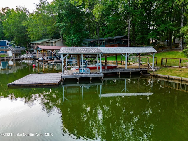 view of dock with a water view