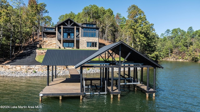 view of dock featuring a water view