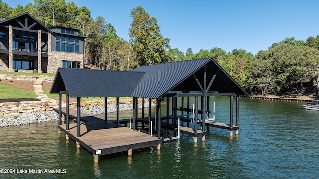 view of dock with a water view